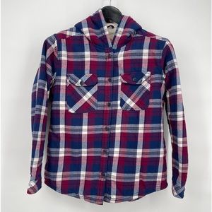Boston Traders Purple Blue Plaid Shacket Hood Fleece‎ Lined size S
